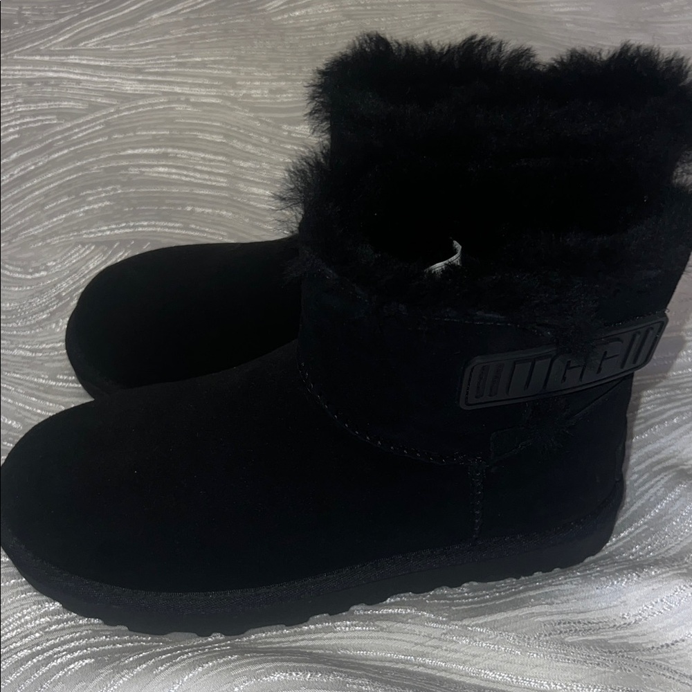 UGG Black Ankle Boots with Fur Trim